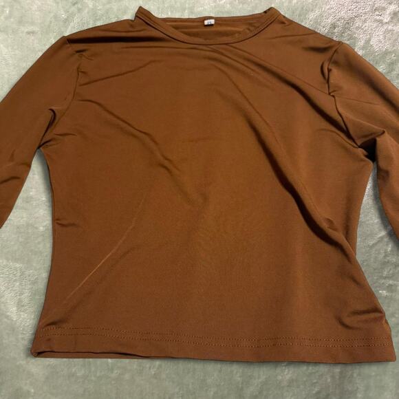 Brown Cropped Long Sleeve Top -M - Picture 2 of 4